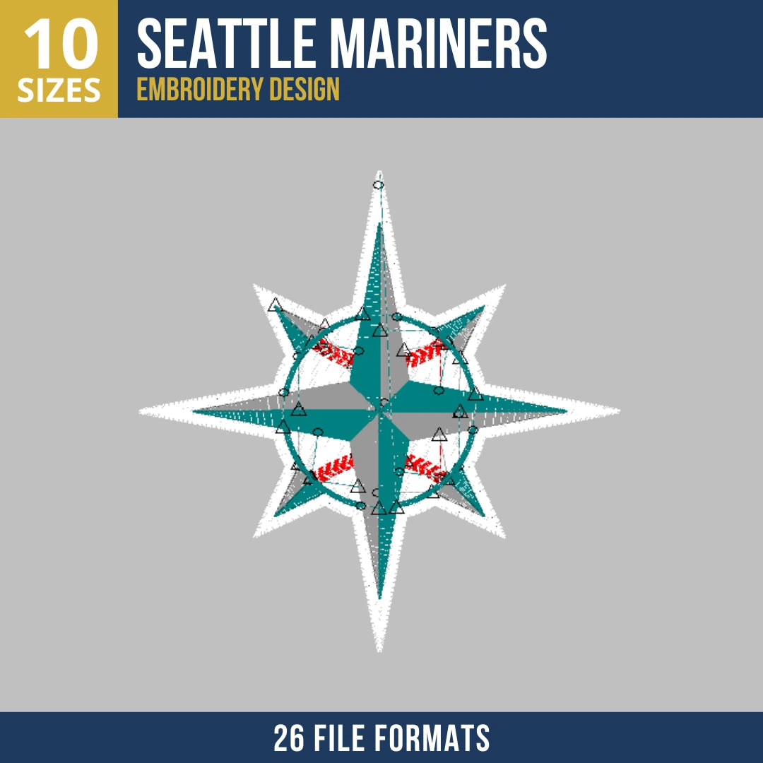 Seattle Mariners Compass Rose Embroidery Design
