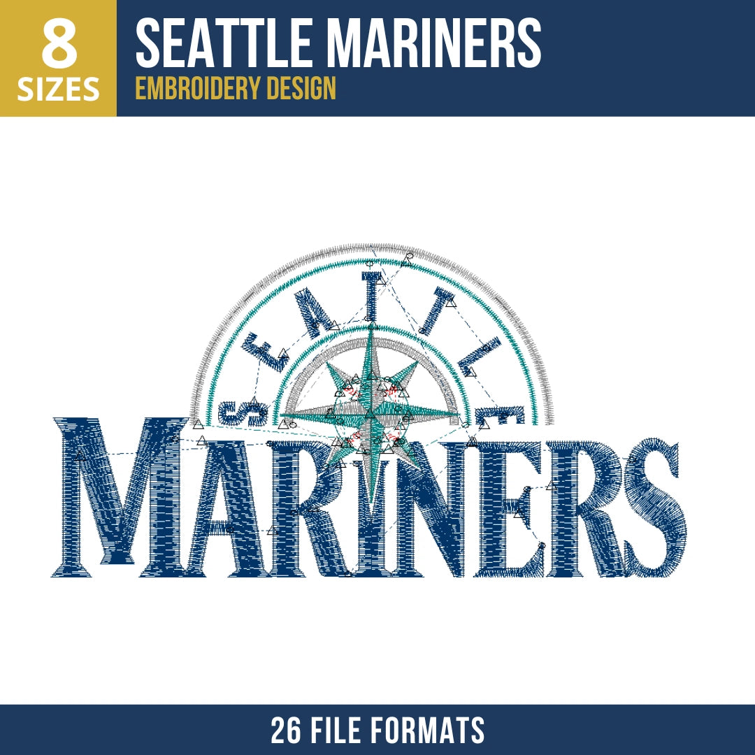 Seattle Mariners Wordmark Arc Compass Embroidery Design