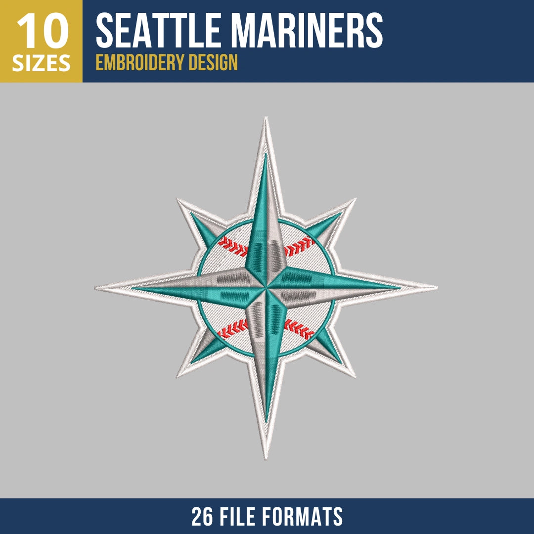 Seattle Mariners Compass Rose Embroidery Design