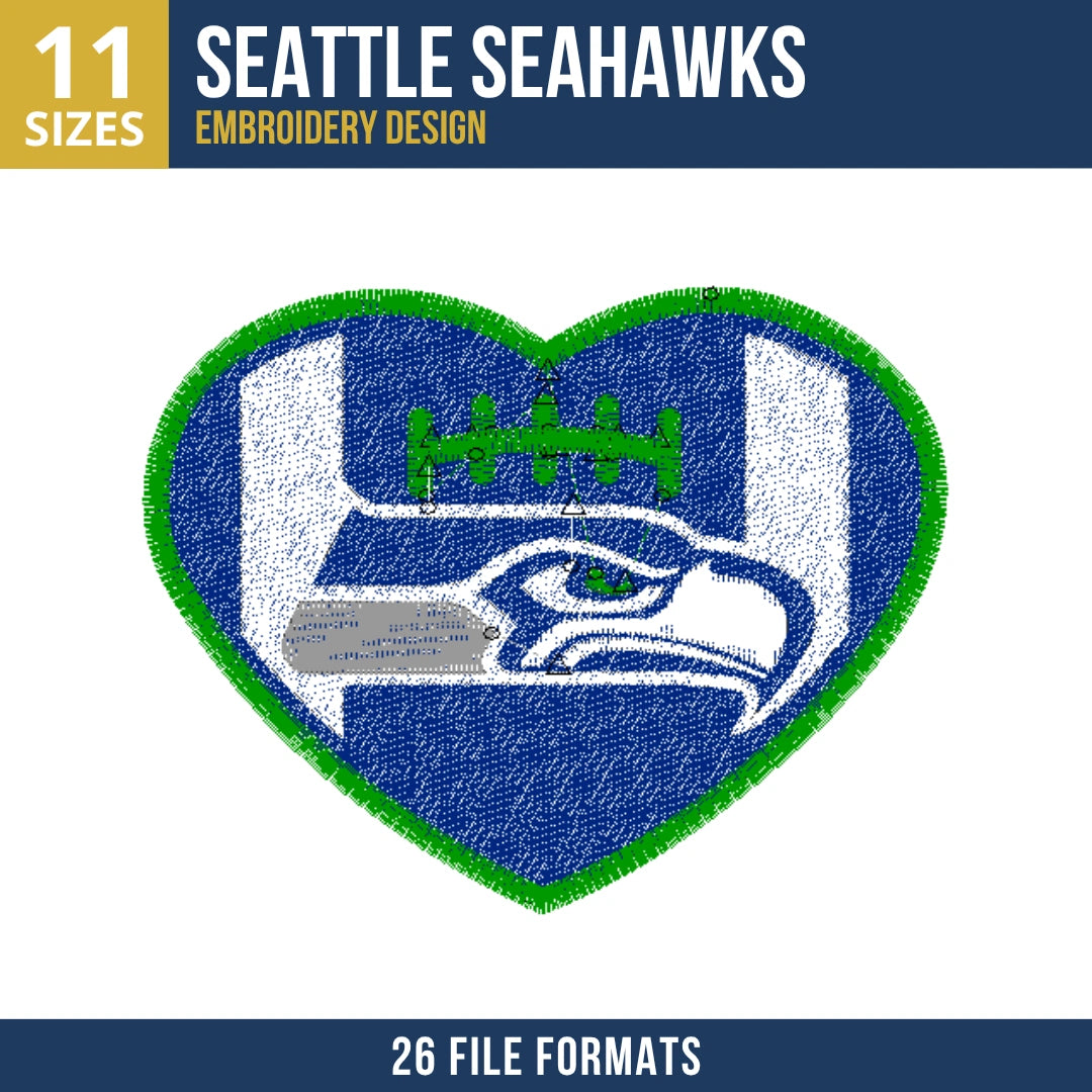 Seattle Seahawks Heart Badge Embroidery Design