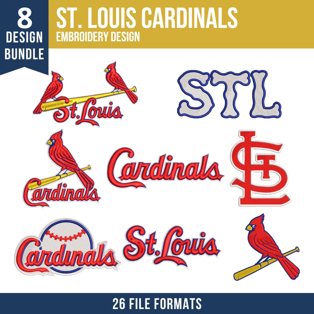 St. Louis Cardinals Embroidery Bundle – 8 Designs, 26 Formats