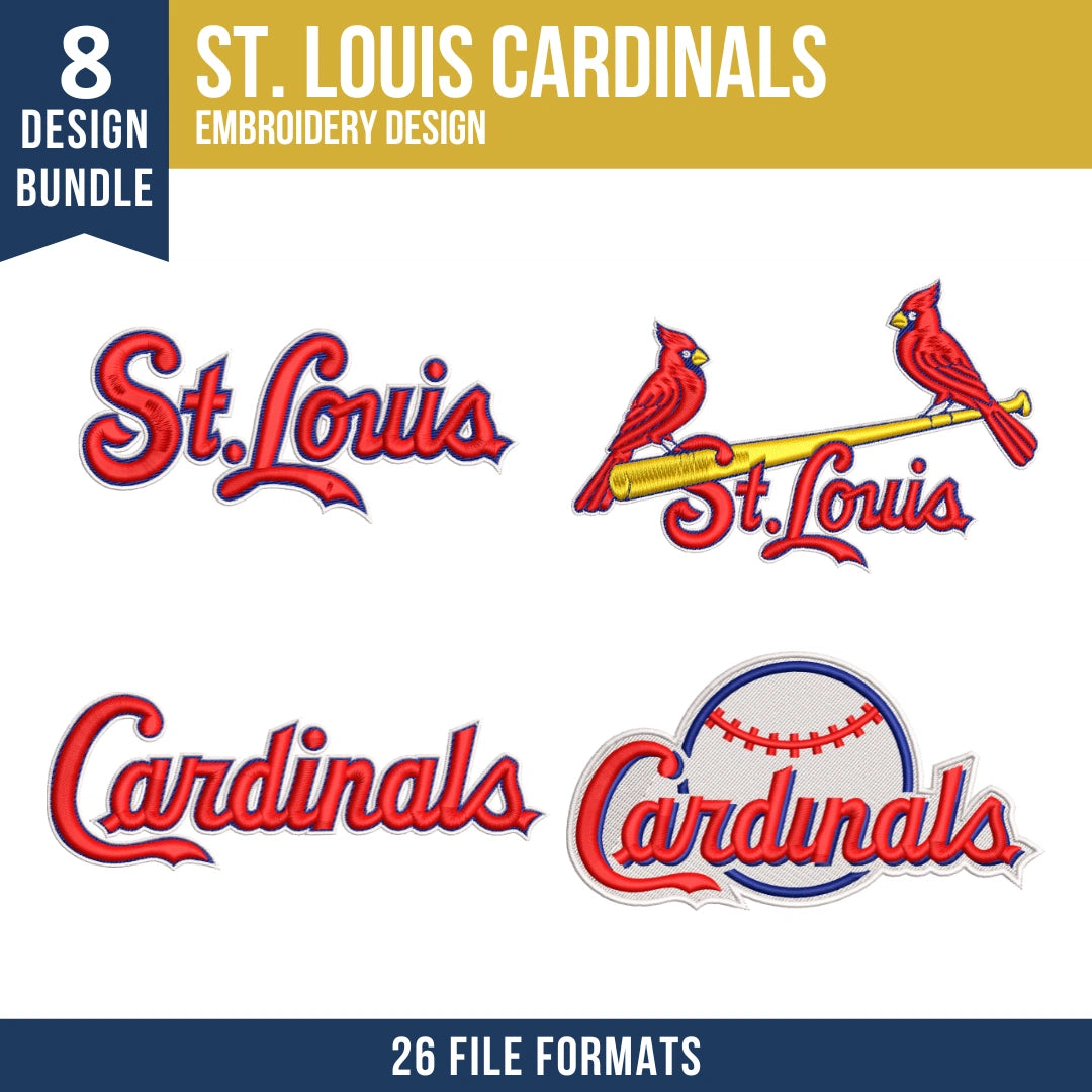 St. Louis Cardinals Embroidery Bundle – 8 Designs, 26 Formats