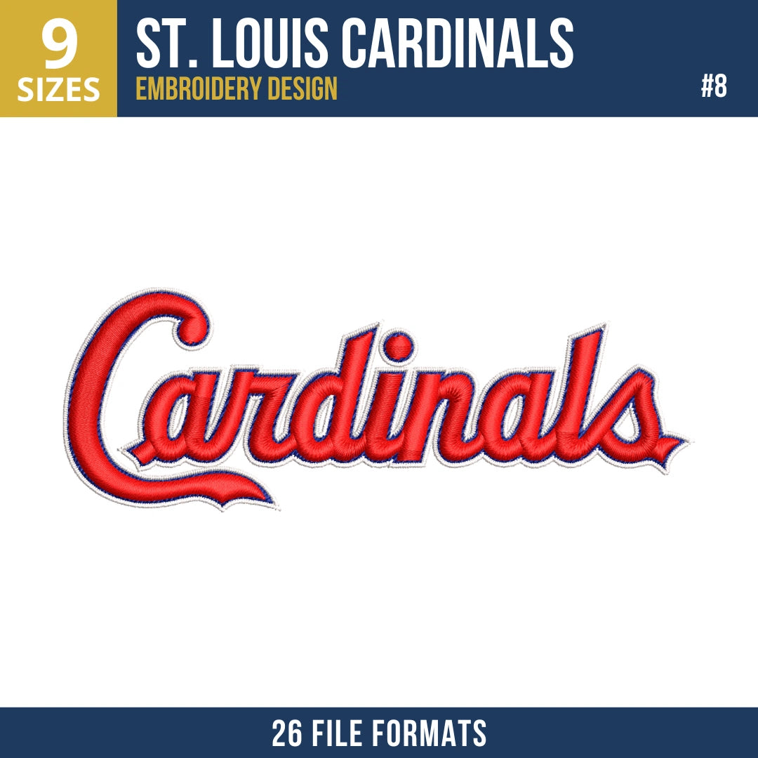 St. Louis Cardinals Embroidery Bundle – 8 Designs, 26 Formats