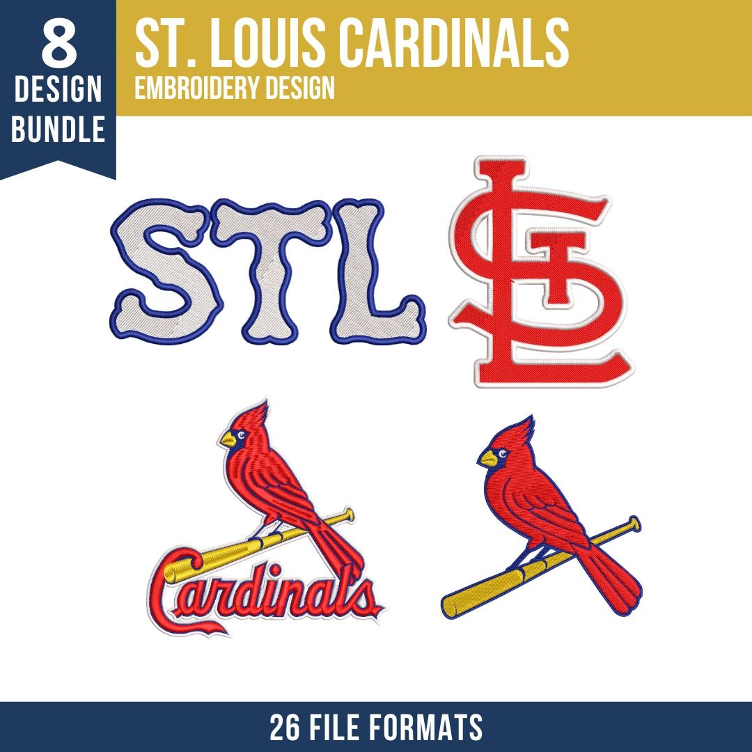 St. Louis Cardinals Embroidery Bundle – 8 Designs, 26 Formats