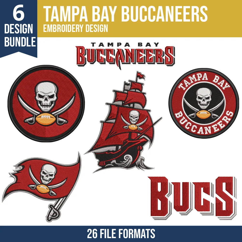 Tampa Bay Buccaneers Embroidery Bundle | 6 Designs