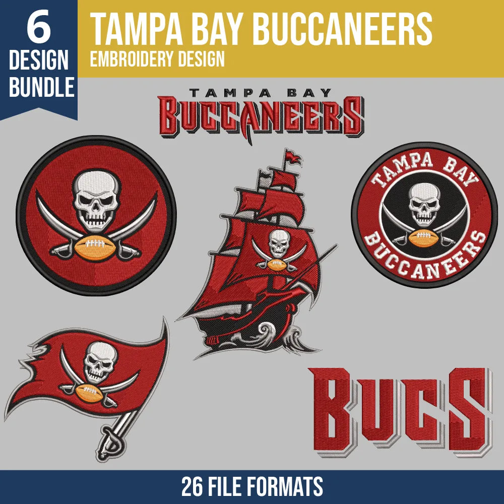 Tampa Bay Buccaneers Embroidery Bundle | 6 Designs