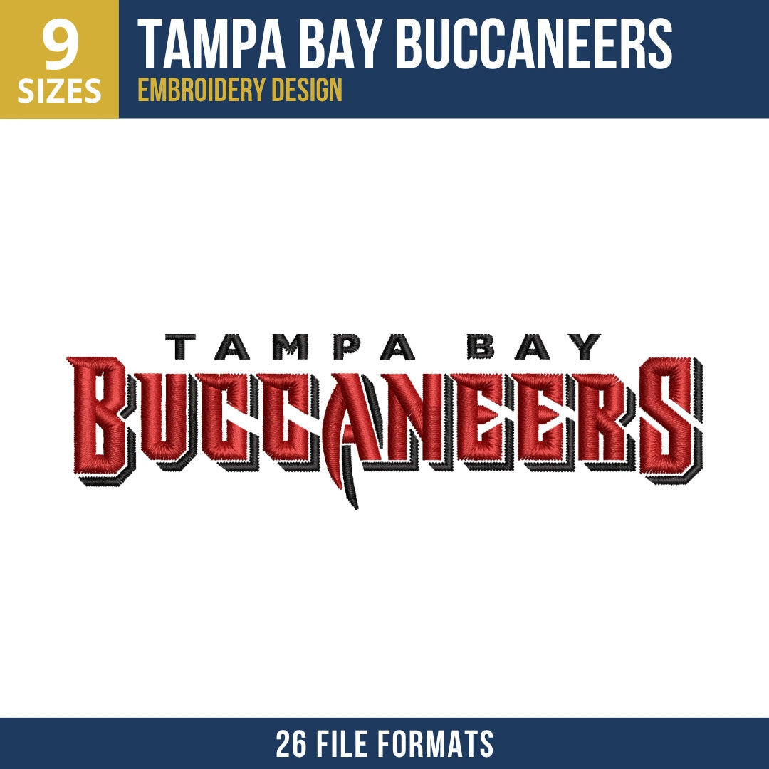 Tampa Bay Buccaneers Wordmark Embroidery Design | 9 Sizes | 26 Formats