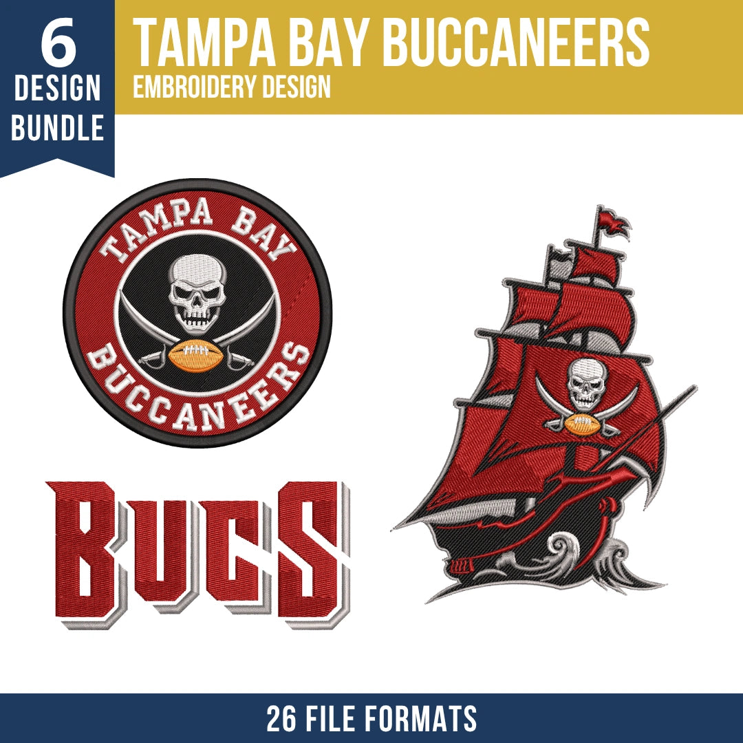 Tampa Bay Buccaneers Embroidery Bundle | 6 Designs