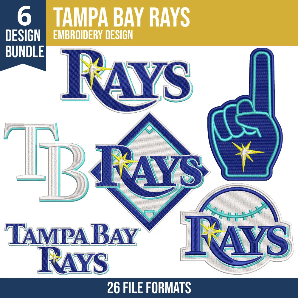 Tampa Bay Rays Embroidery Bundle – 6 Designs, 26 Formats