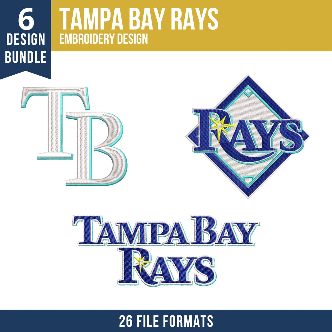 Tampa Bay Rays Embroidery Bundle – 6 Designs, 26 Formats