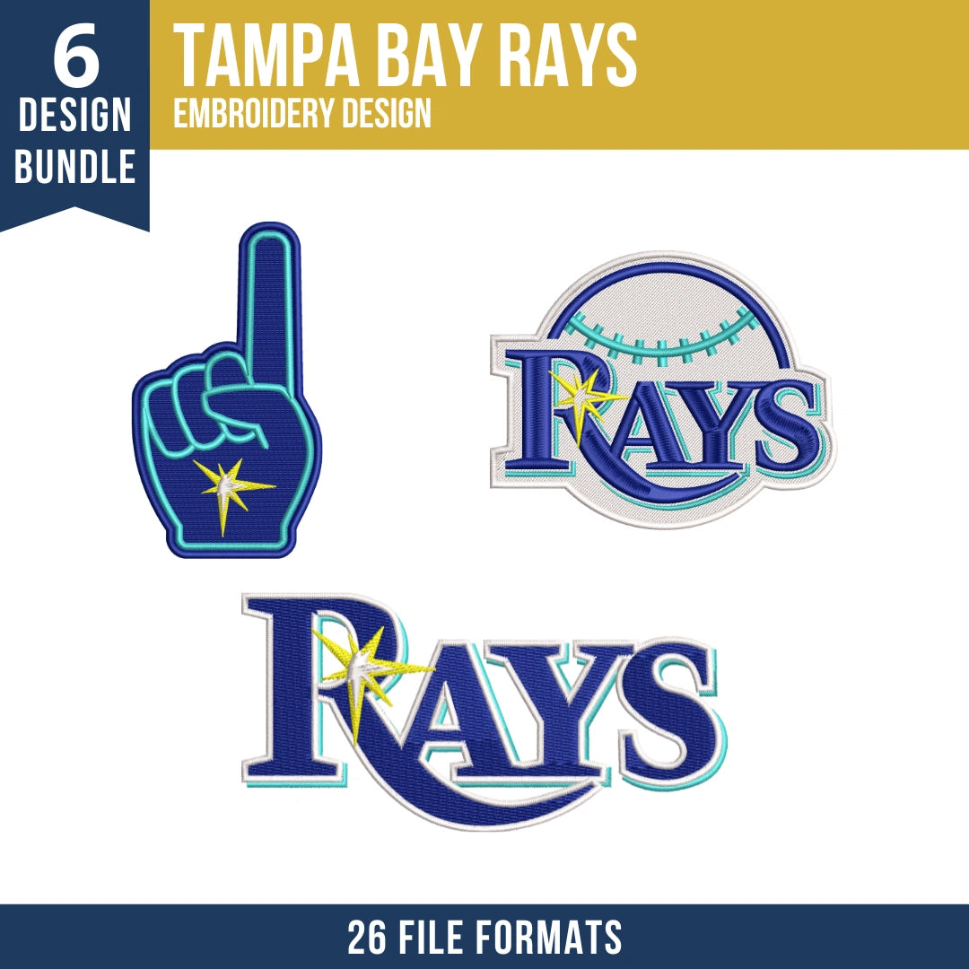 Tampa Bay Rays Embroidery Bundle – 6 Designs, 26 Formats