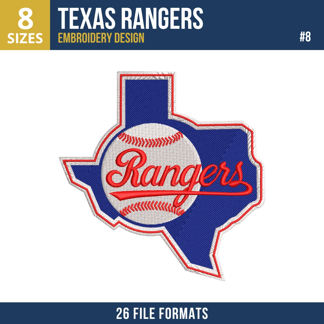 Texas Rangers Embroidery Bundle – 9 Designs, 26 Formats