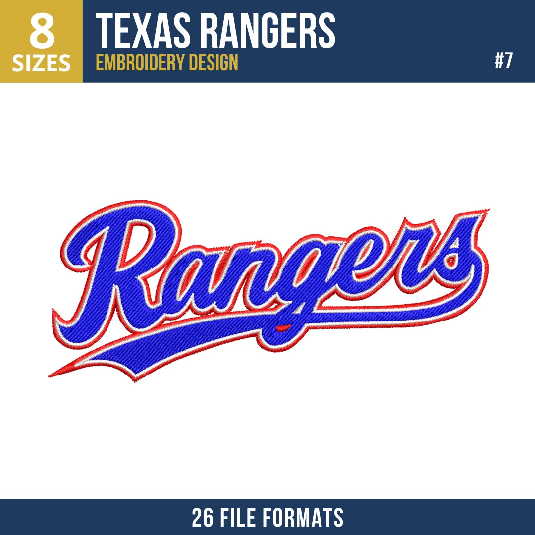 Texas Rangers Embroidery Bundle – 9 Designs, 26 Formats