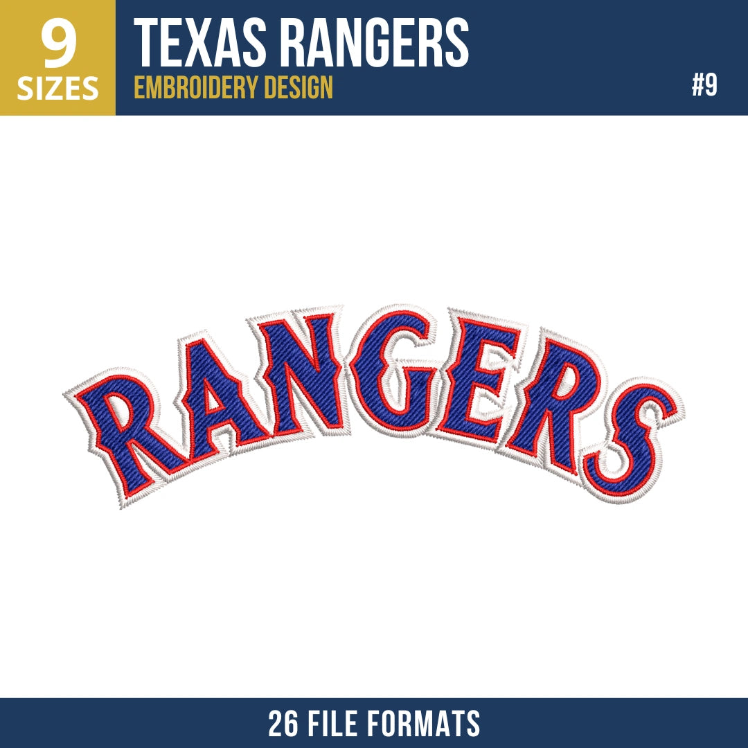 Texas Rangers Embroidery Bundle – 9 Designs, 26 Formats