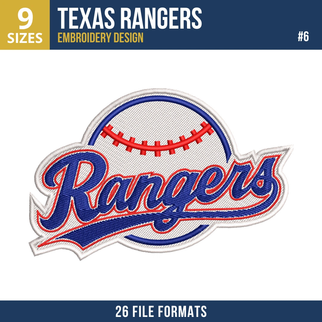 Texas Rangers Embroidery Bundle – 9 Designs, 26 Formats