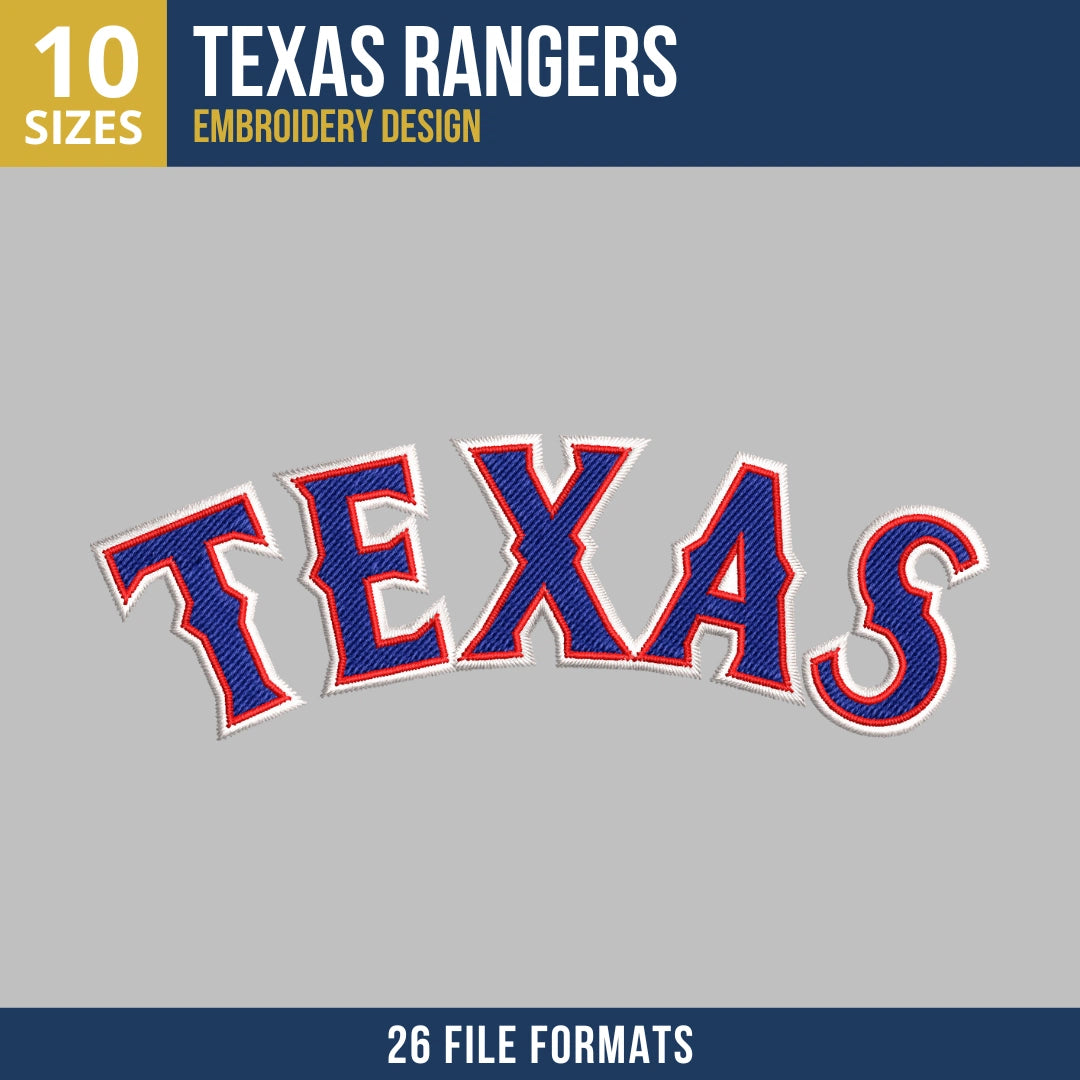 Texas Rangers Arched Wordmark Embroidery Design