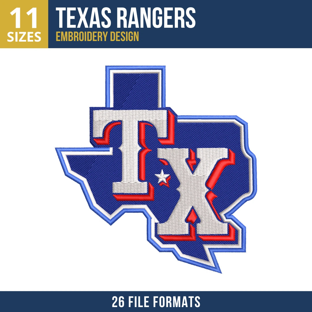 Texas Rangers TX State Monogram Embroidery Design