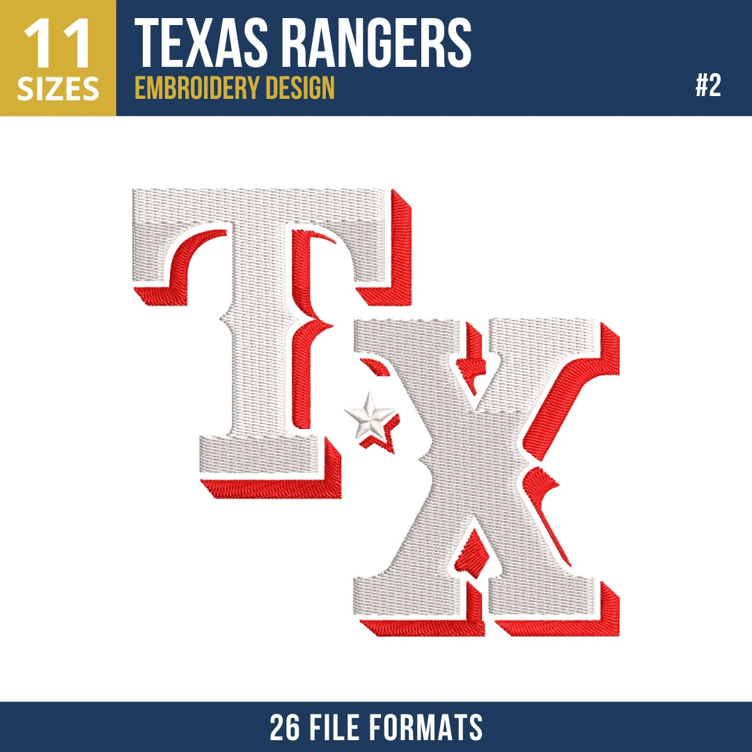 Texas Rangers Embroidery Bundle – 9 Designs, 26 Formats