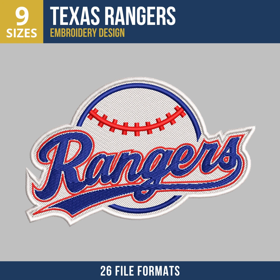 Texas Rangers Wordmark Baseball Embroidery Design