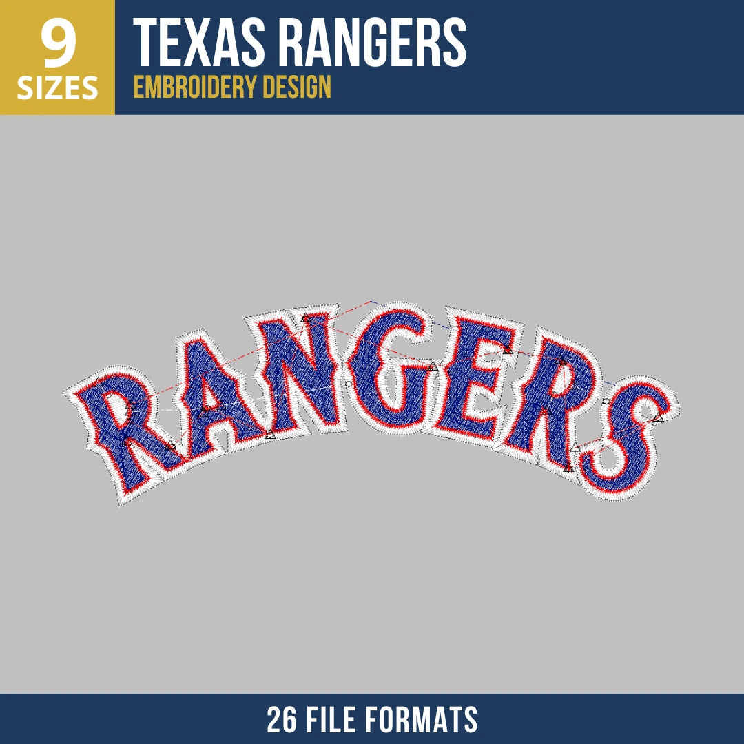 Texas Rangers Arched Wordmark Embroidery Design