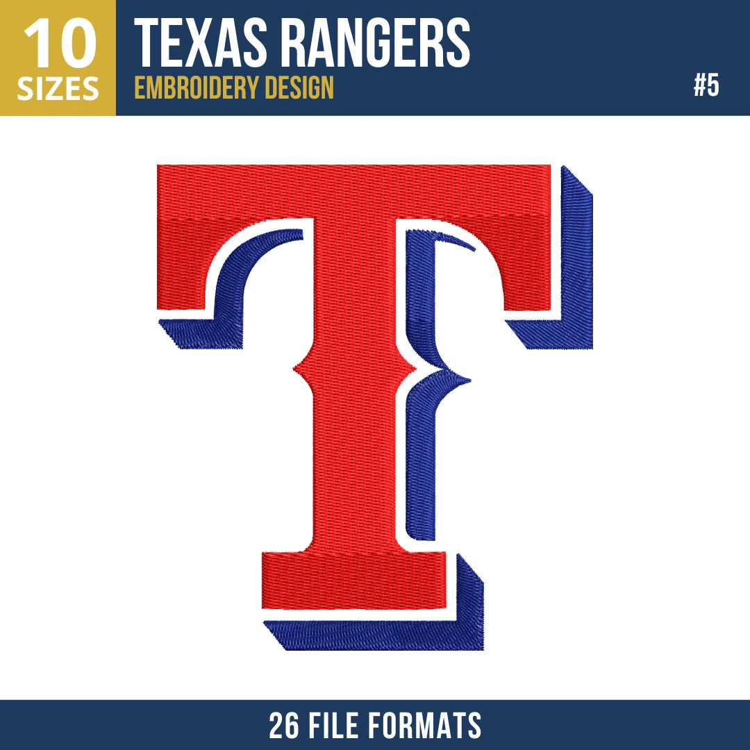 Texas Rangers Embroidery Bundle – 9 Designs, 26 Formats