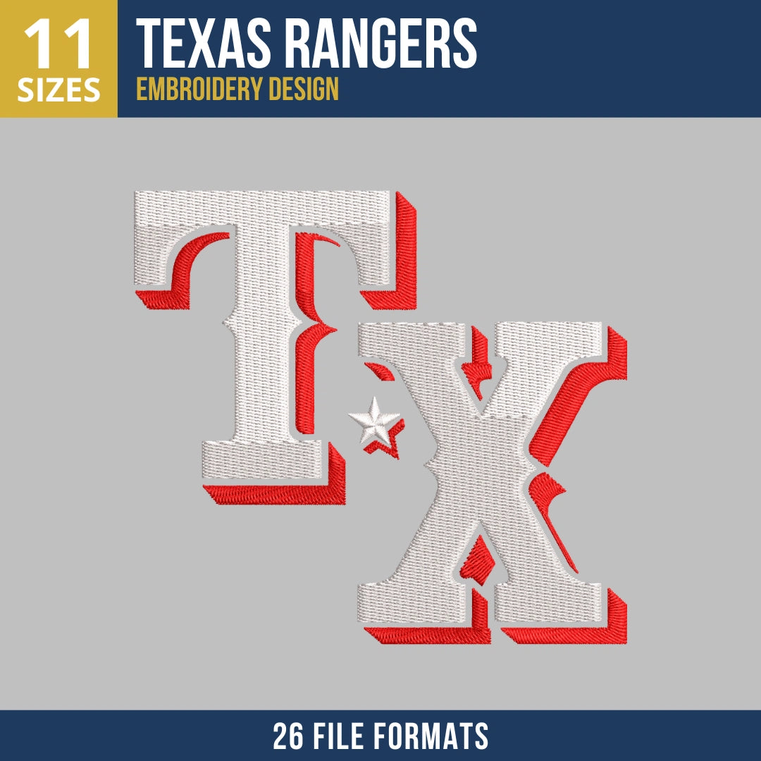 Texas Rangers TX Monogram Embroidery Design