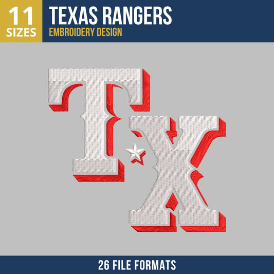 Texas Rangers TX Monogram Embroidery Design
