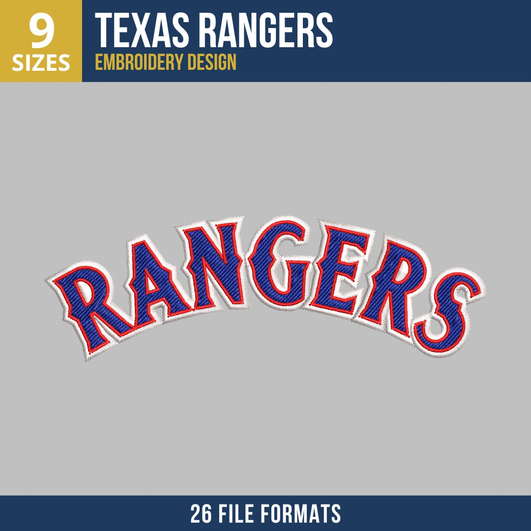 Texas Rangers Arched Wordmark Embroidery Design
