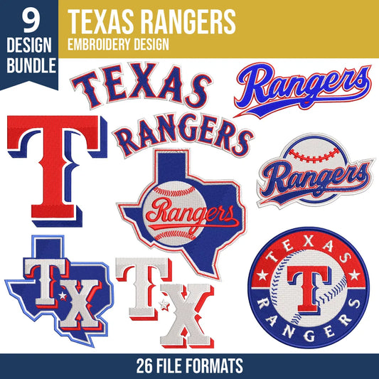 Texas Rangers Embroidery Bundle – 9 Designs, 26 Formats