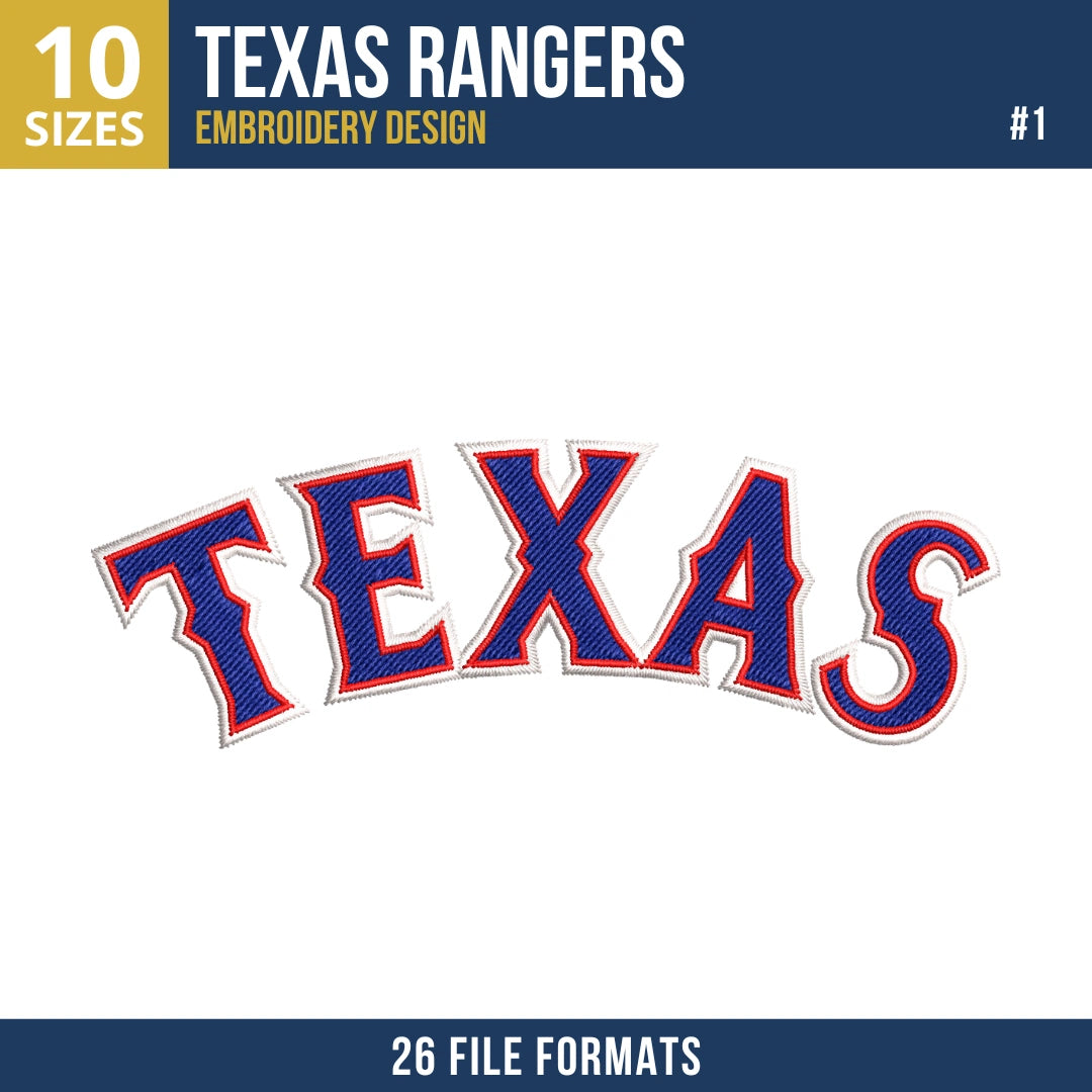 Texas Rangers Embroidery Bundle – 9 Designs, 26 Formats