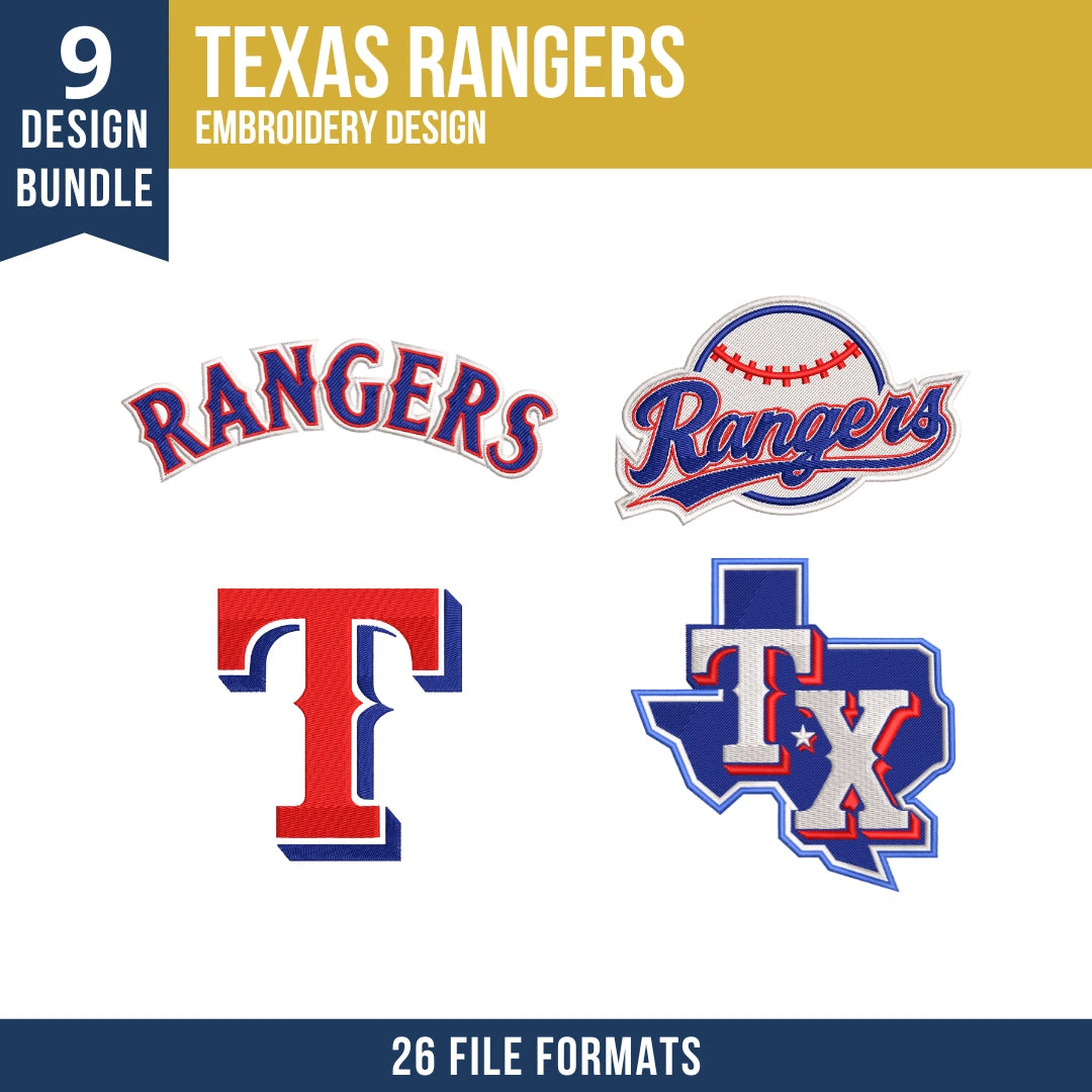 Texas Rangers Embroidery Bundle – 9 Designs, 26 Formats