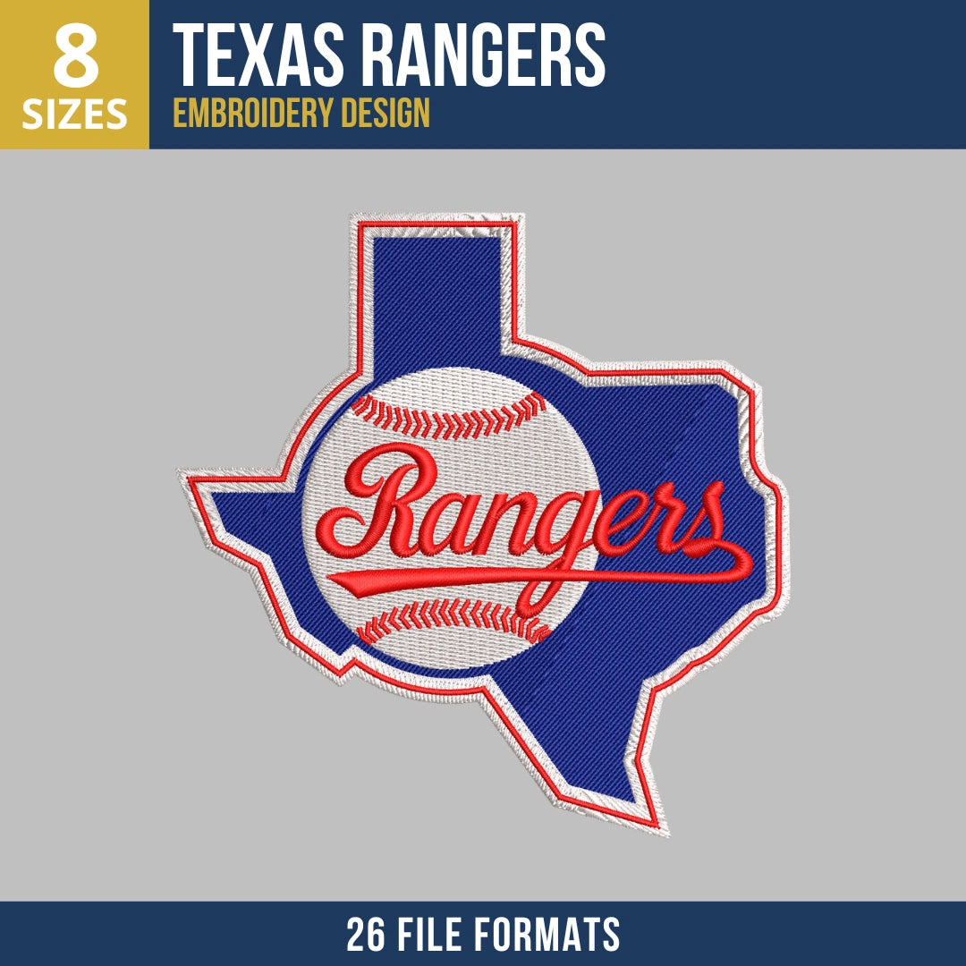 Texas Rangers Wordmark State Baseball Embroidery Design