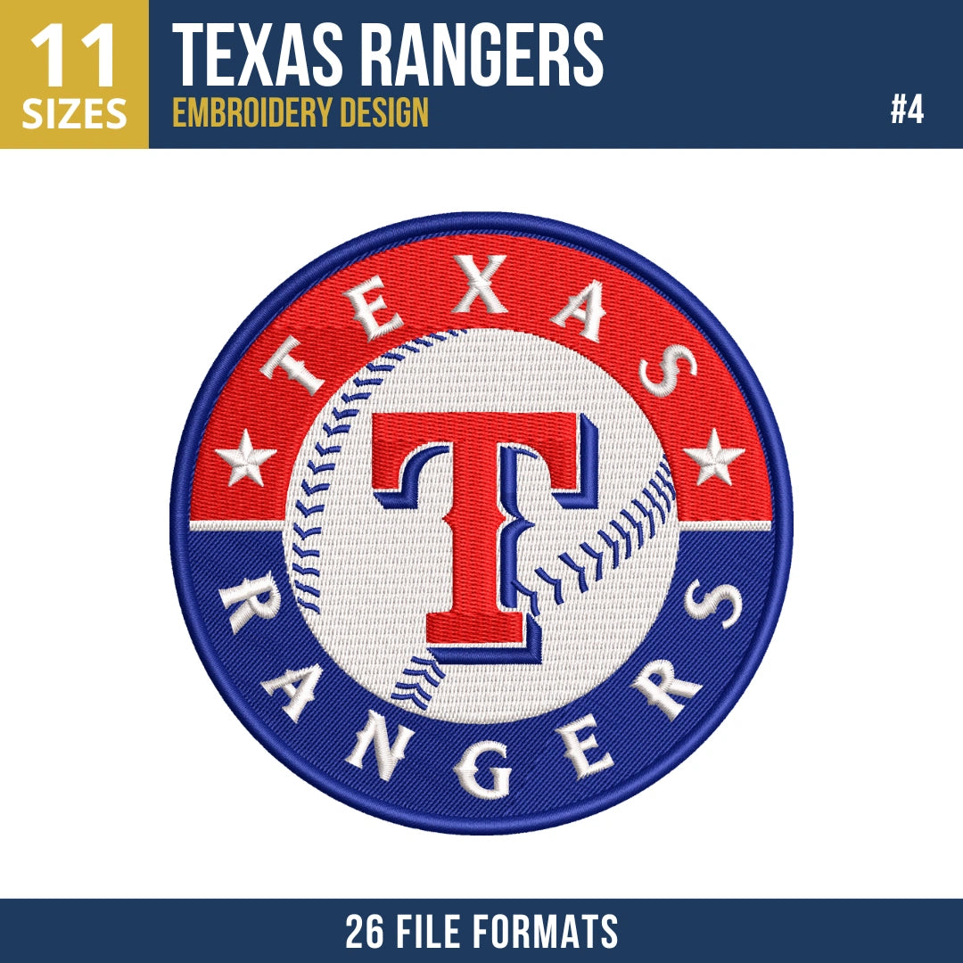 Texas Rangers Embroidery Bundle – 9 Designs, 26 Formats