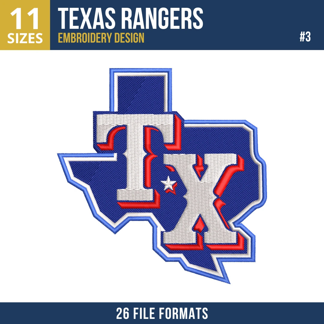 Texas Rangers Embroidery Bundle – 9 Designs, 26 Formats