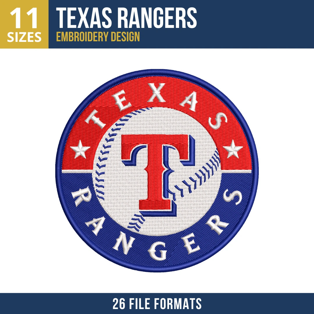 Texas Rangers Circular Team Badge Embroidery Design