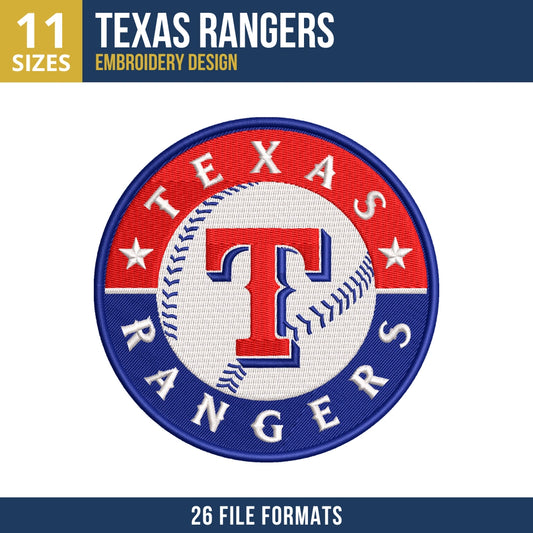 Texas Rangers Circular Team Badge Embroidery Design