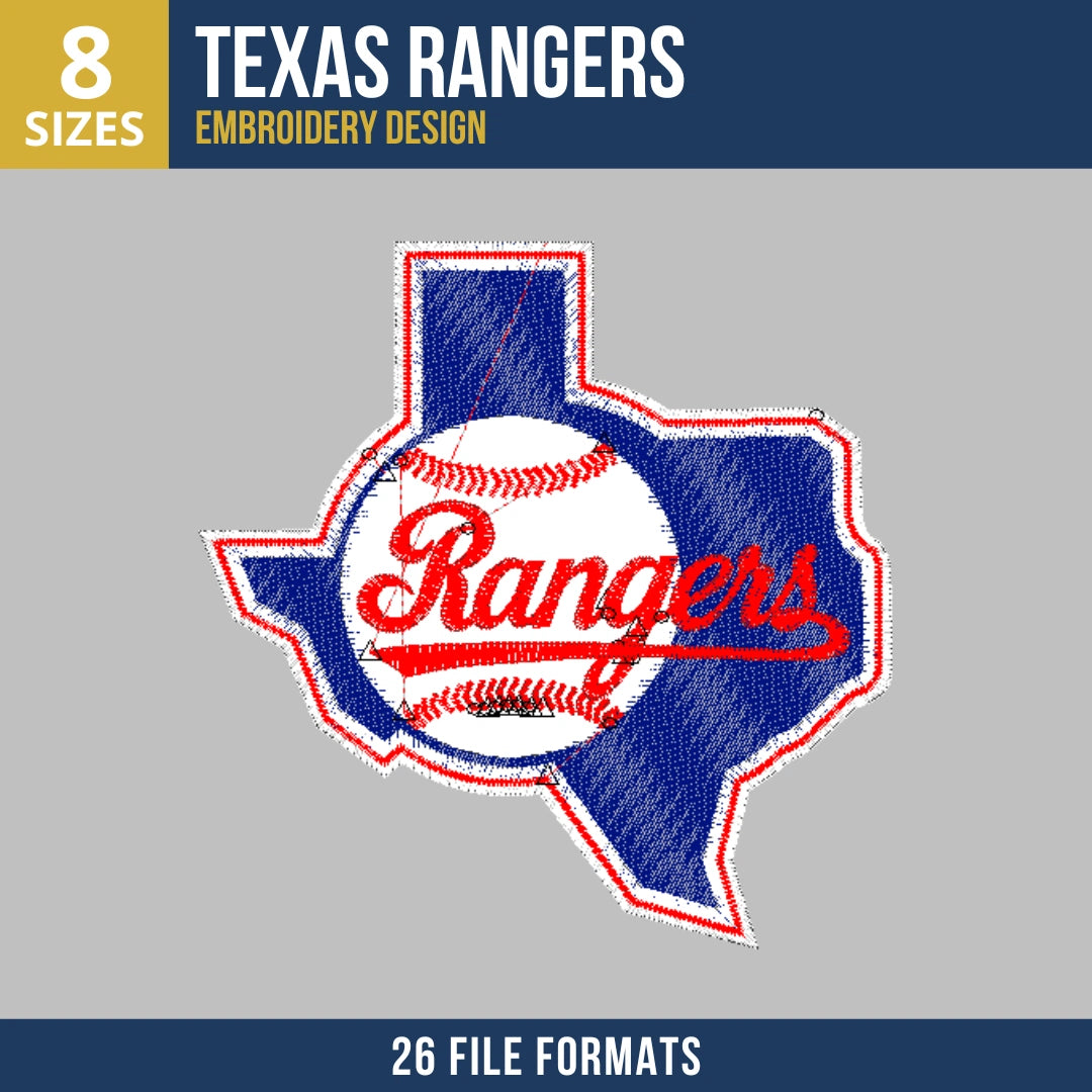Texas Rangers Wordmark State Baseball Embroidery Design