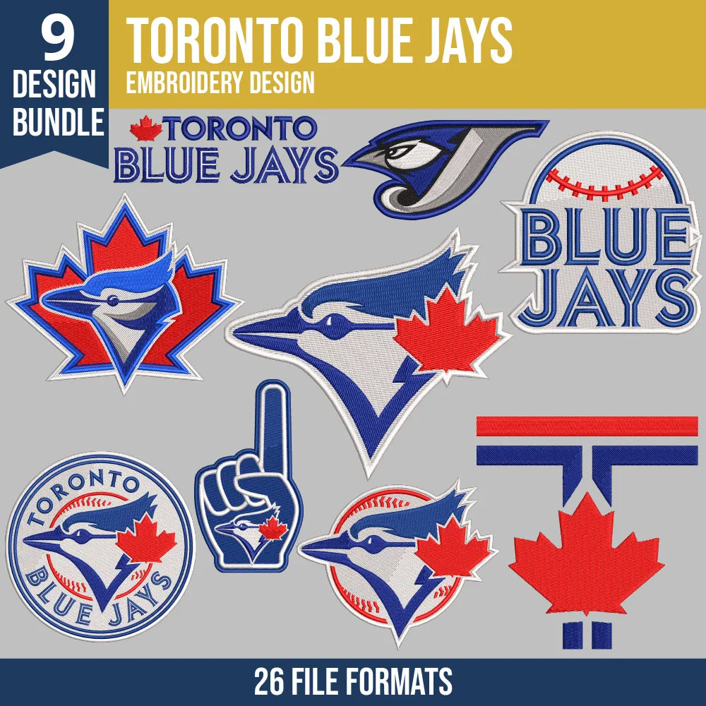 Toronto Blue Jays Embroidery Bundle – 9 Designs, 26 Formats