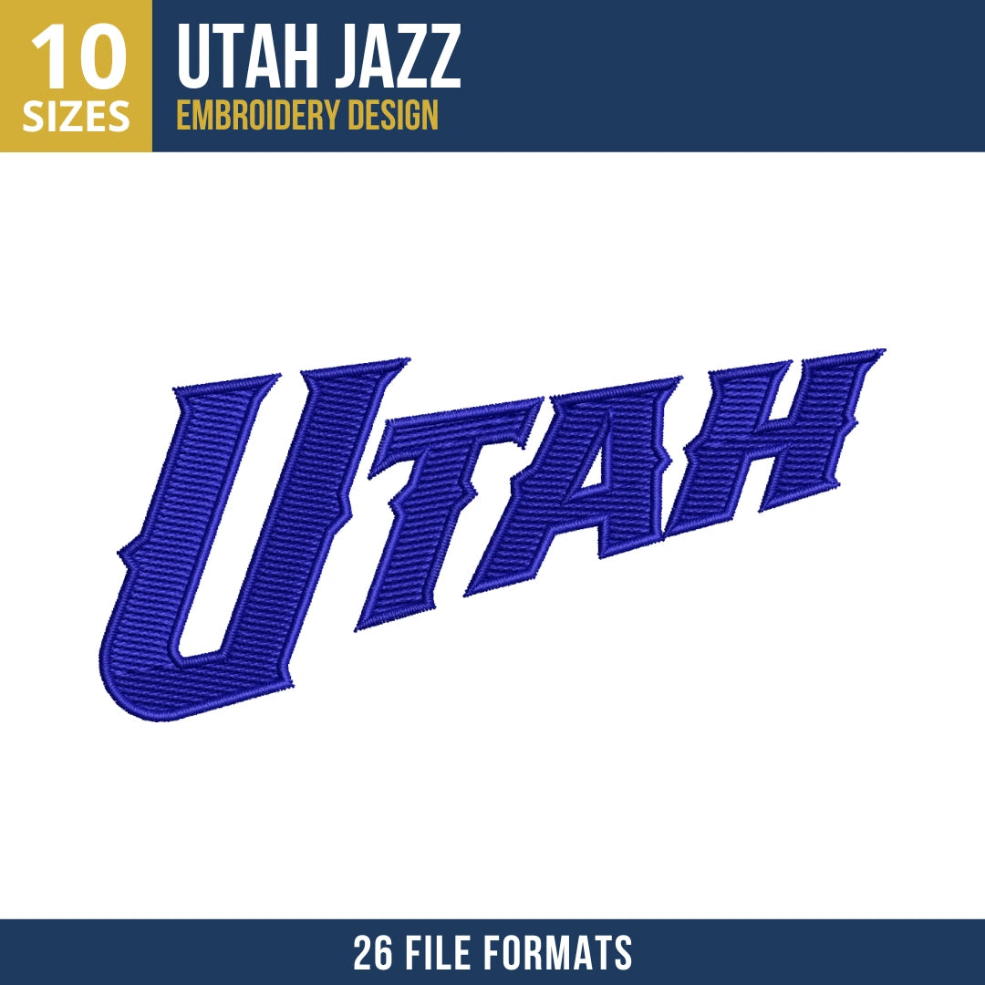 Utah Jazz Slanted Wordmark Basketball Embroidery Design