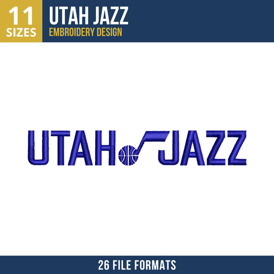 Utah Jazz Wordmark with Music Note Basketball Embroidery Design