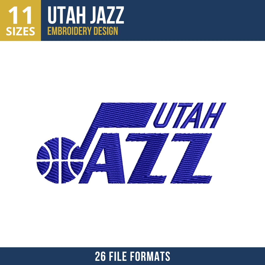 Utah Jazz Wordmark and Basketball Logo Embroidery Design