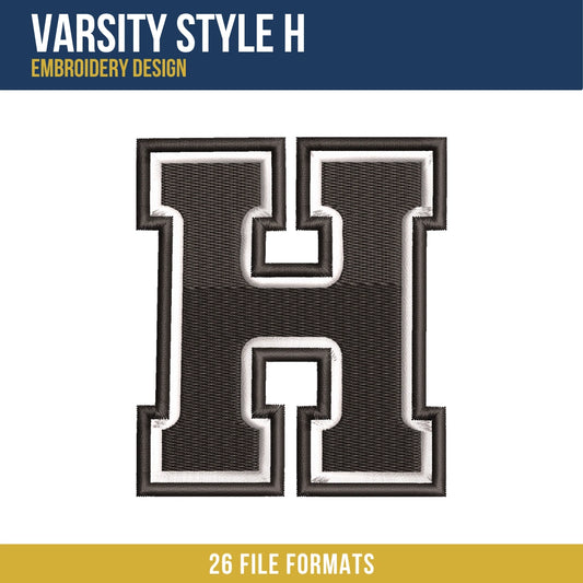 Varsity Style H Embroidery Design