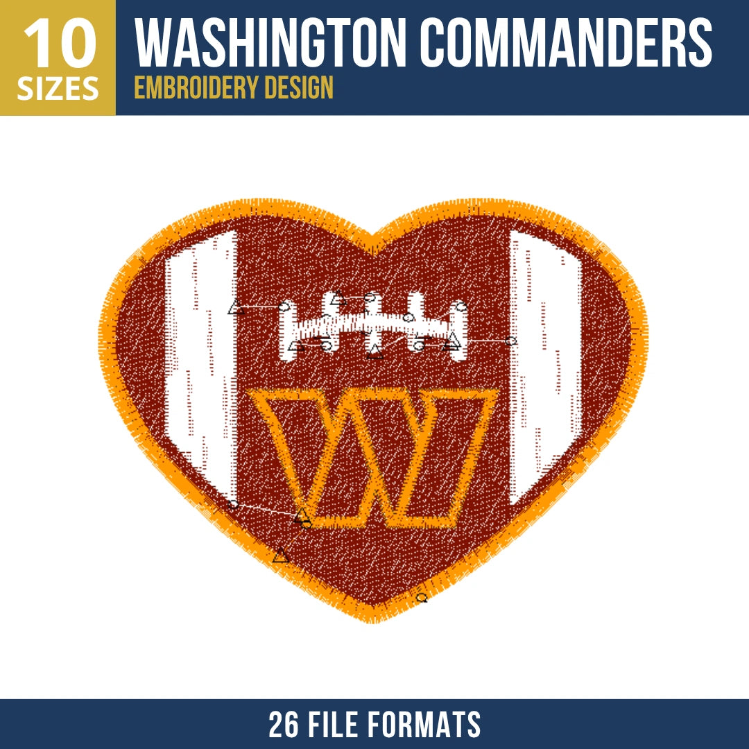 Washington Commanders Heart Badge Embroidery Design