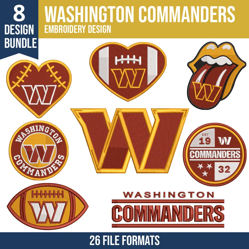Washington Commanders Embroidery Bundle | 8 Designs