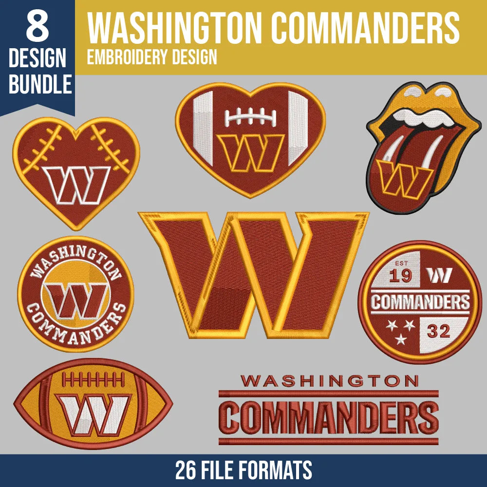 Washington Commanders Embroidery Bundle | 8 Designs