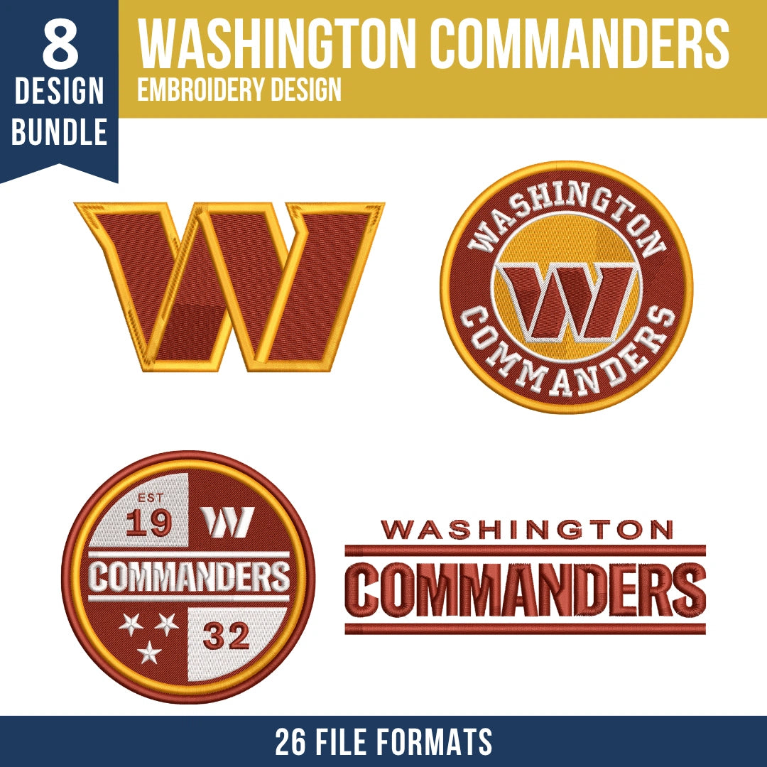Washington Commanders Embroidery Bundle | 8 Designs