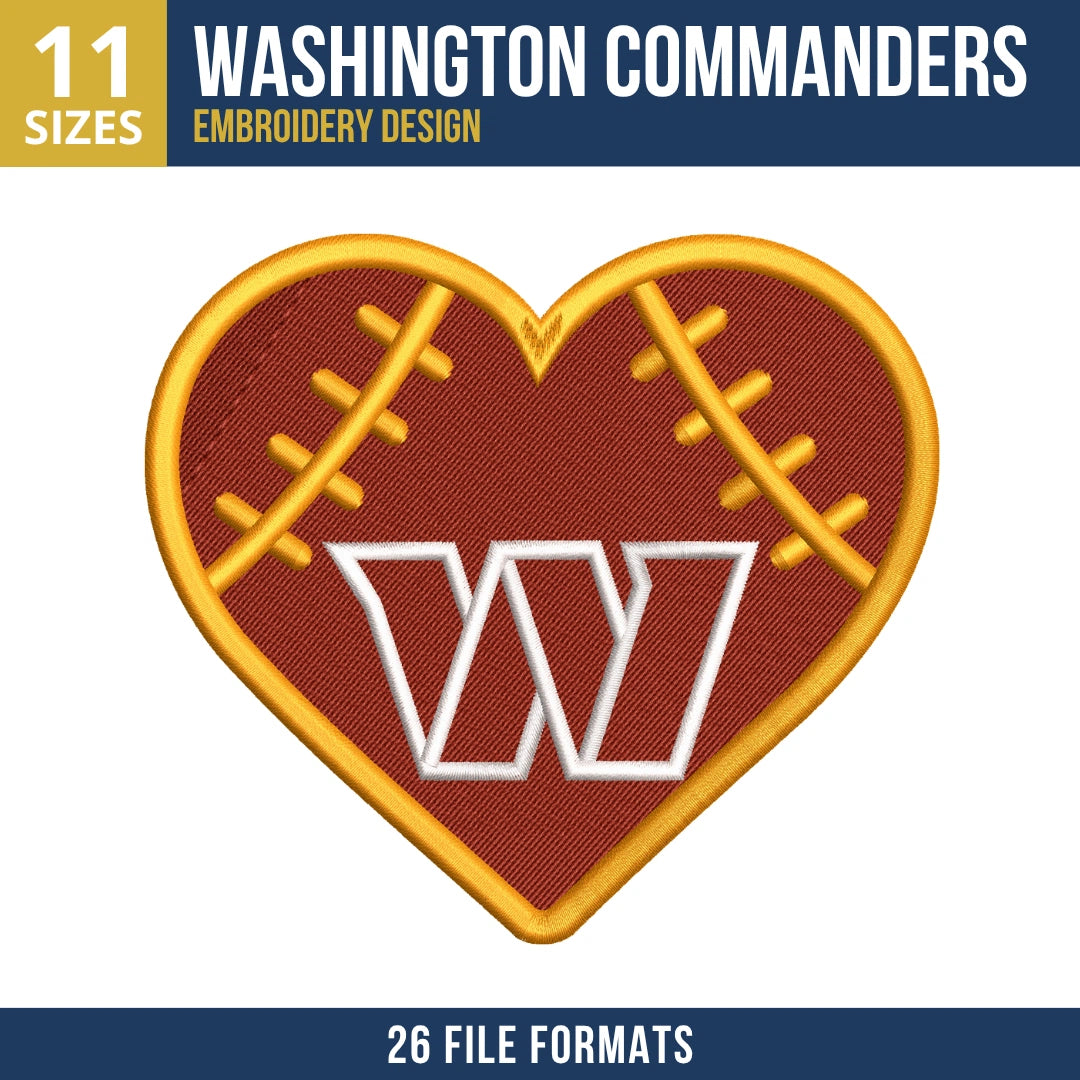 Washington Commanders Heart Badge Embroidery Design