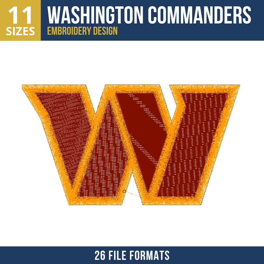 Washington Commanders W Mark Embroidery Design