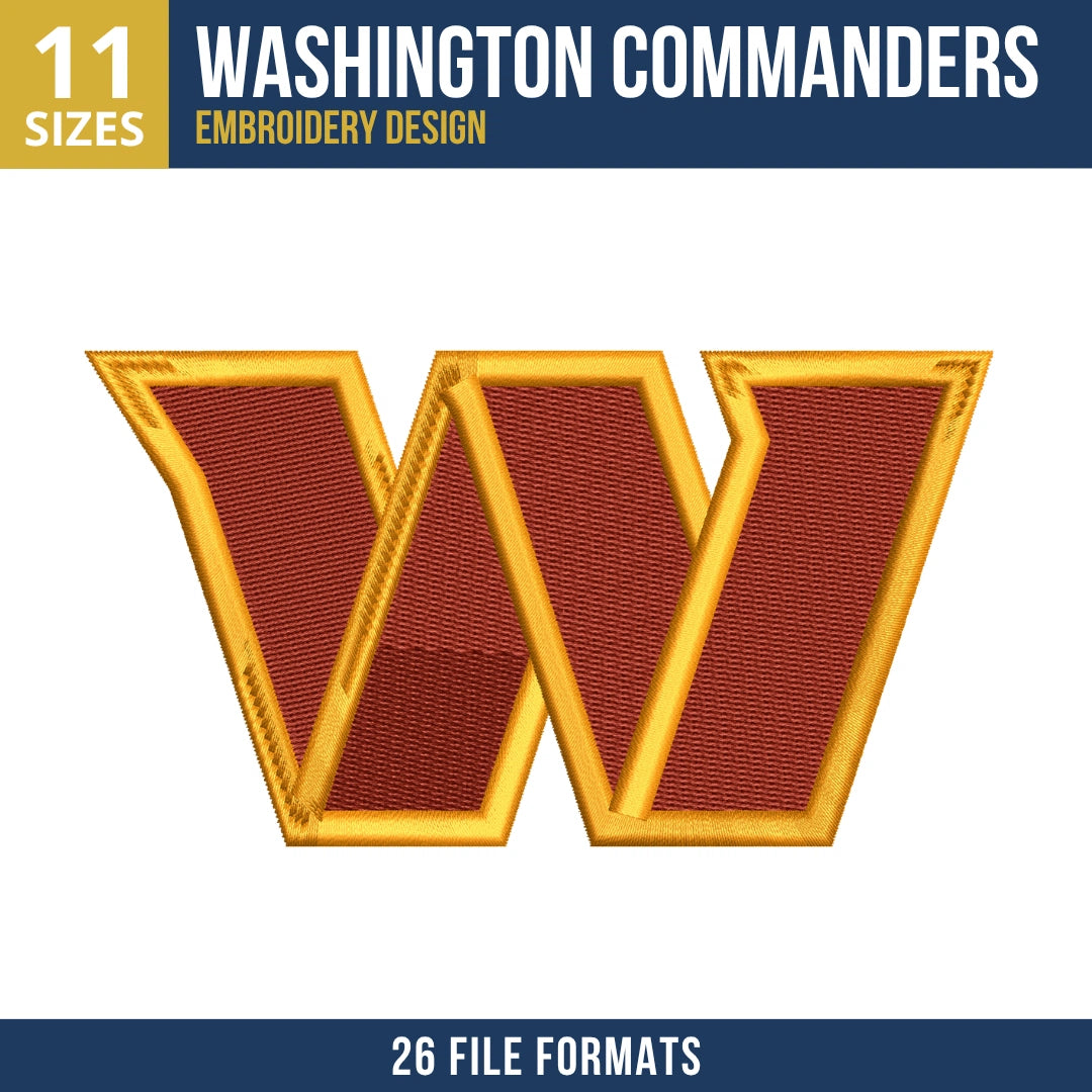Washington Commanders W Mark Embroidery Design