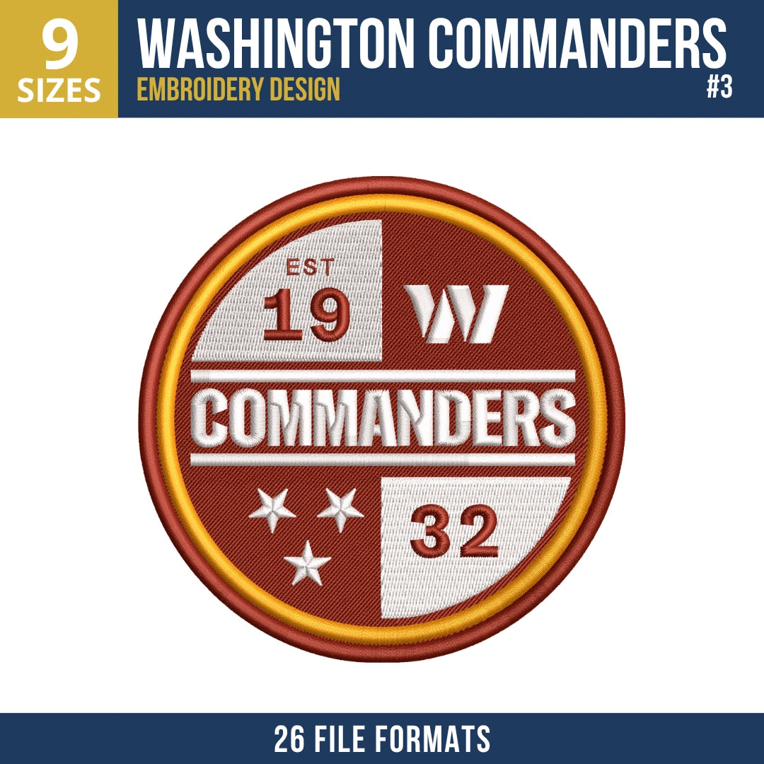 Washington Commanders Embroidery Bundle | 8 Designs